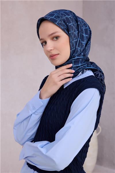 BELLİ GEOMETİK DESEN İPEK EŞARP 4214D (TWILL) LACİVERT - 82