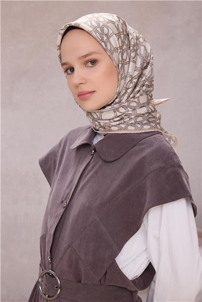 BELLİ GEOMETİK DESEN İPEK EŞARP 4214D (TWILL) TAŞ - 87
