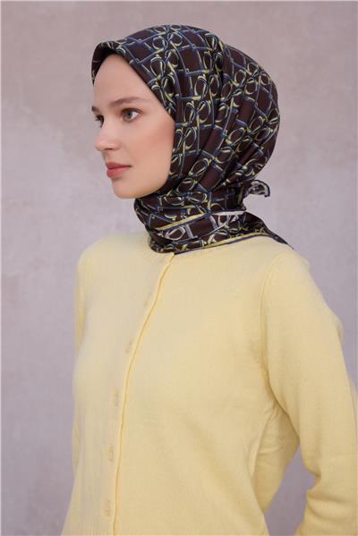 BELLİ GEOMETİK DESEN İPEK EŞARP 4214D (TWILL) KAHVE - 81