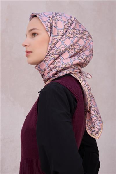 BELLİ GEOMETİK DESEN İPEK EŞARP 4214D (TWILL) PUDRA - 07