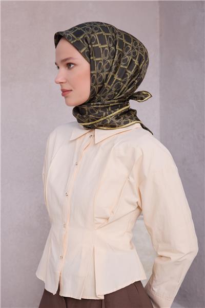 BELLİ GEOMETİK DESEN İPEK EŞARP 4214D (TWILL) HAKİ - 84