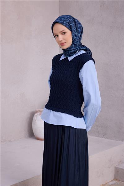 BELLİ GEOMETİK DESEN İPEK EŞARP 4214D (TWILL) LACİVERT - 82