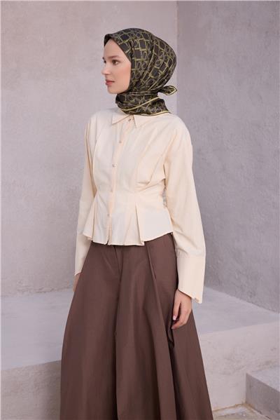 BELLİ GEOMETİK DESEN İPEK EŞARP 4214D (TWILL) HAKİ - 84