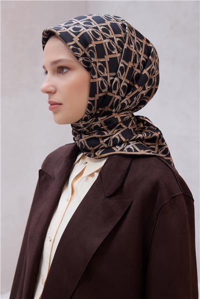 BELLİ GEOMETİK DESEN İPEK EŞARP 4214D (TWILL) SİYAH - 86