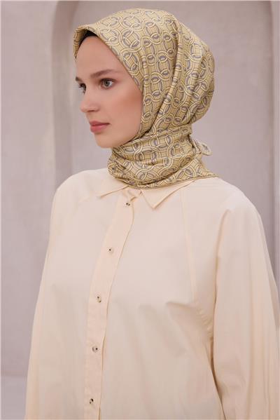 BELLİ GEOMETİK DESEN İPEK EŞARP 4215D (TWILL) SARI - 03