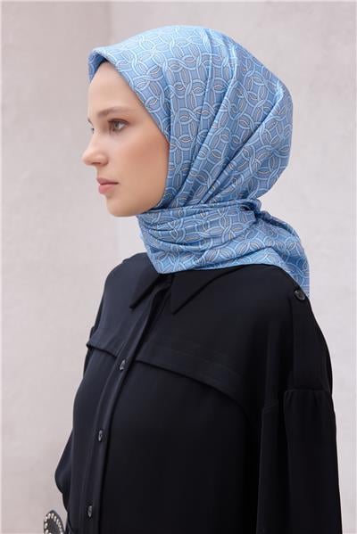 BELLİ GEOMETİK DESEN İPEK EŞARP 4215D (TWILL) İNDİGO - 08