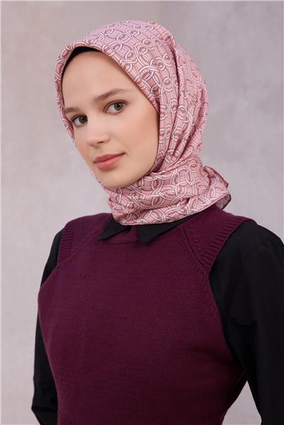 BELLİ GEOMETİK DESEN İPEK EŞARP 4215D (TWILL) PEMBE - 02