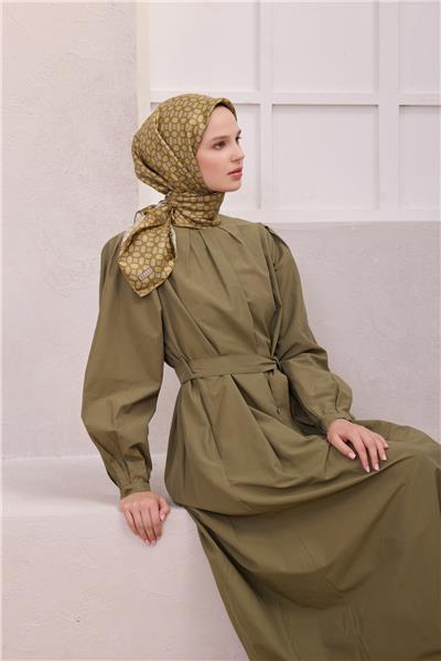 BELLİ GEOMETİK DESEN İPEK EŞARP 4215D (TWILL) HAKİ - 56