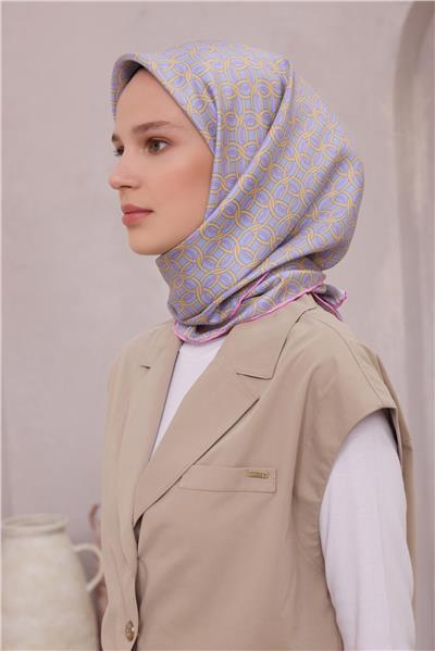 BELLİ GEOMETİK DESEN İPEK EŞARP 4215D (TWILL) LİLA - 54