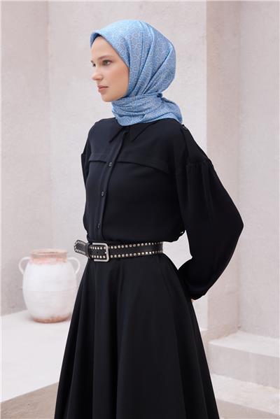 BELLİ GEOMETİK DESEN İPEK EŞARP 4215D (TWILL) İNDİGO - 08