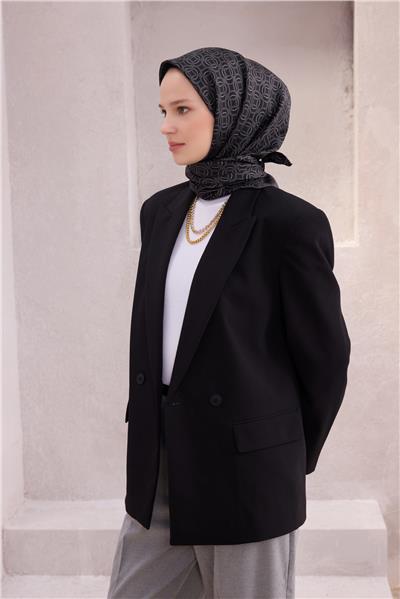 BELLİ GEOMETİK DESEN İPEK EŞARP 4215D (TWILL) ANTRASİT - 59