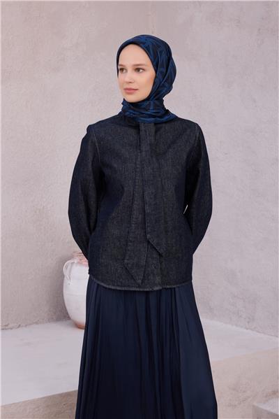 BELLİ GEOMETİK DESEN İPEK EŞARP 4221D (TWILL) LACİVERT - 56