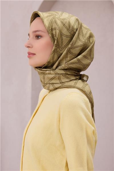 BELLİ GEOMETİK DESEN İPEK EŞARP 4221D (TWILL) HAKİ - 81