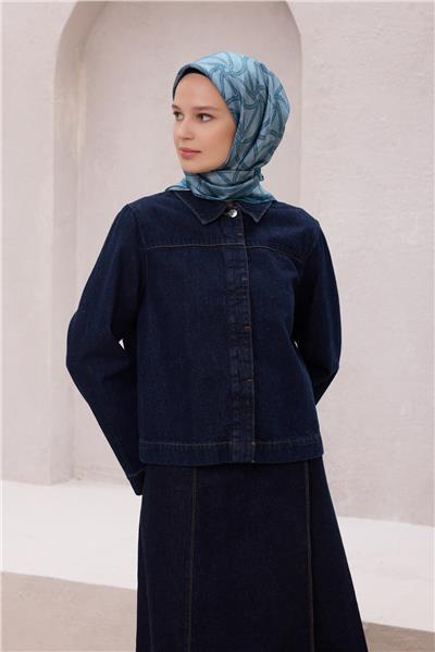 BELLİ GEOMETİK DESEN İPEK EŞARP 4221D (TWILL) PETROL - 80