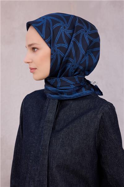 BELLİ GEOMETİK DESEN İPEK EŞARP 4221D (TWILL) LACİVERT - 56