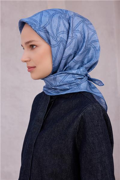 BELLİ GEOMETİK DESEN İPEK EŞARP 4221D (TWILL) MAVİ - 82