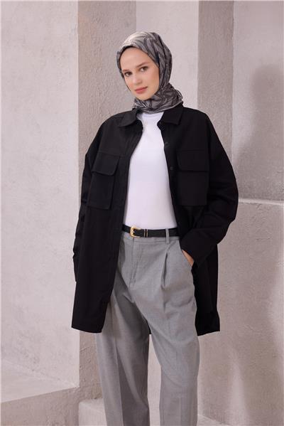 BELLİ GEOMETİK DESEN İPEK EŞARP 4221D (TWILL) GRİ - 05