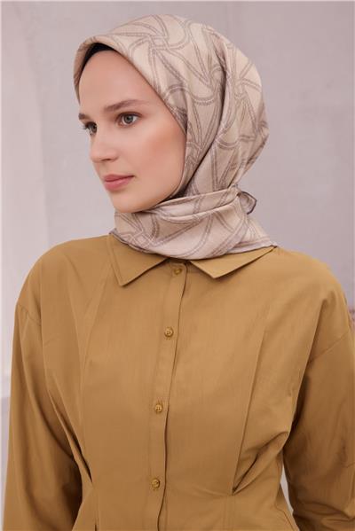 BELLİ GEOMETİK DESEN İPEK EŞARP 4221D (TWILL) BEJ - 83