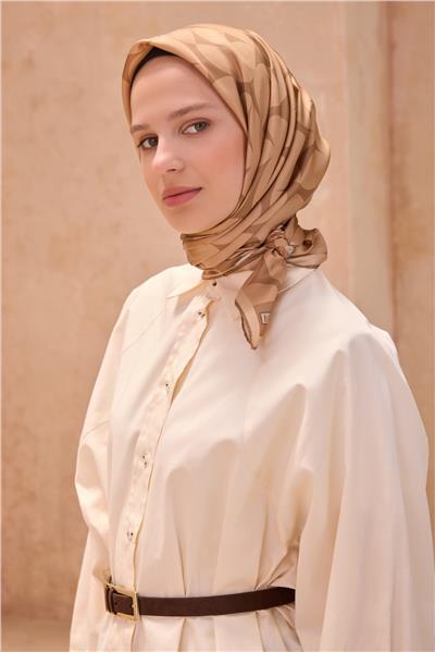 BELLİ GEOMETRIK DESEN İPEK EŞARP 4117D TWILL