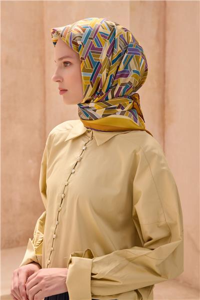 BELLİ GEOMETRIK DESEN İPEK EŞARP 4119D TWILL