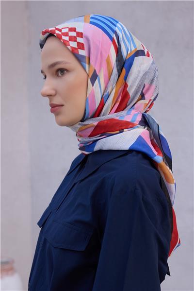 BELLİ GEOMETRİK DESEN NOVA KIRMIZI - SİYAH EŞARP 1010