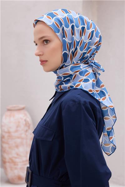 BELLİ GEOMETRİK DESEN NOVA MAVİ - LACİVERT EŞARP 1001