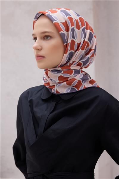 BELLİ GEOMETRİK DESEN NOVA TURUNCU - MOR EŞARP 1001