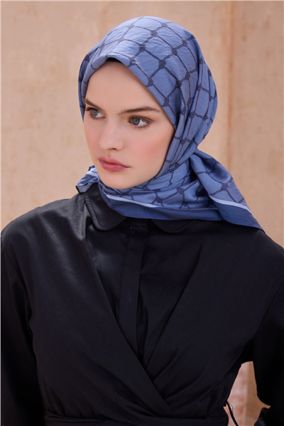 BELLİ GEOMETRİK DESEN PAULİSTA İNDİGO EŞARP 9