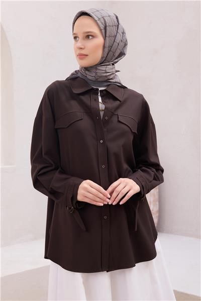 BELLİ GEOMETRİK DESEN PAULİSTA KAHVE EŞARP 9
