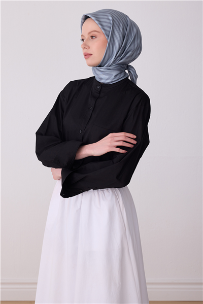 Mavi Gri Geometrik Desen %100 Twill İpek Eşarp 4325-02