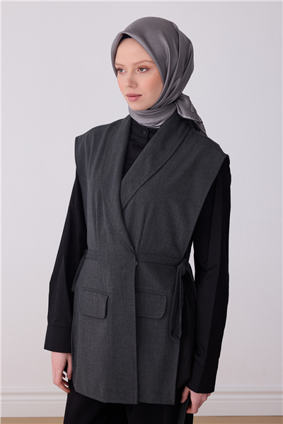 Gri Klasik Desen %100 Twill İpek Eşarp 4305-01