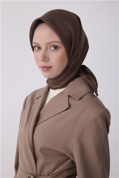Kahverengi Klasik Desen %100 Twill İpek Eşarp 4305-86