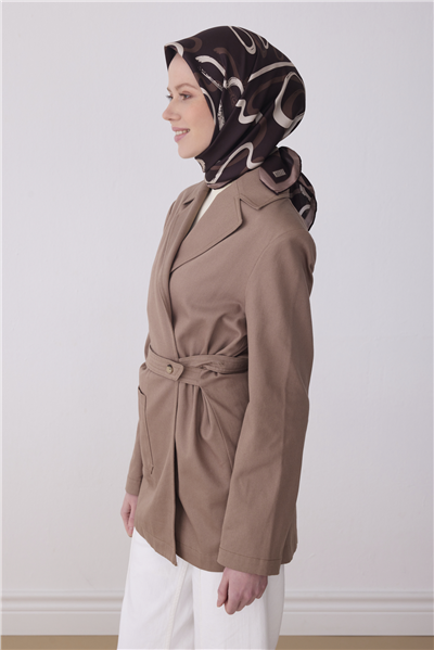 Kahverengi Soyut Desen %100 Twill İpek Eşarp 4309-38