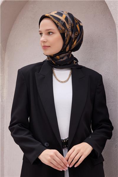 BELLİ KEMER DESEN İPEK EŞARP 4200D (TWILL) SİYAH - 85
