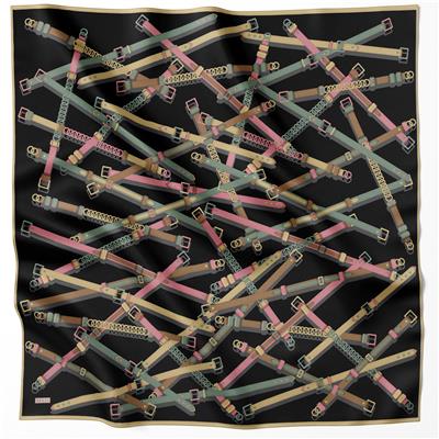 BELLİ KEMER DESEN İPEK EŞARP 4200D (TWILL) SİYAH PEMBE - 01