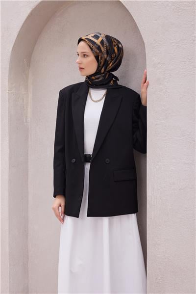 BELLİ KEMER DESEN İPEK EŞARP 4200D (TWILL) SİYAH - 85