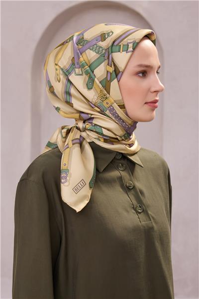BELLİ KEMER DESEN İPEK EŞARP 4200D (TWILL) SARI - 02