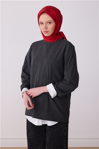 Kırmızı Geometrik Desen %100 Twill İpek Eşarp 4325-03