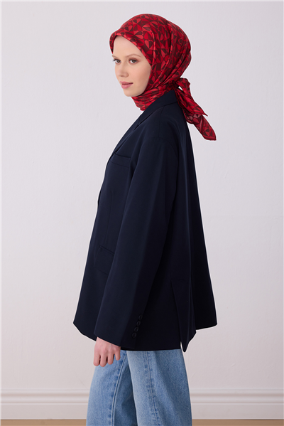 Koyu Kırmızı Obje Desen %100 Twill İpek Eşarp 4322-84