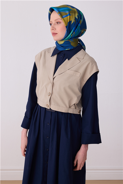 Belli Lacivert Çiçek Desen %100 Twill İpek Eşarp 4303-80