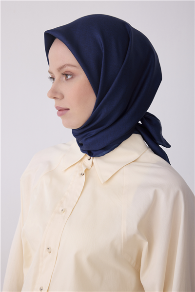 Lacivert Klasik Desen %100 Twill İpek Eşarp 4305-52