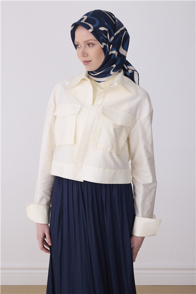 Lacivert Soyut Desen %100 Twill İpek Eşarp 4309-34