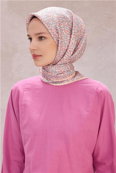 BELLİ LEOPAR DESEN İPEK EŞARP 4208D (TWILL) PUDRA - 82
