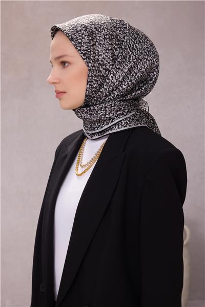 BELLİ LEOPAR DESEN İPEK EŞARP 4208D (TWILL) SİYAH - 07