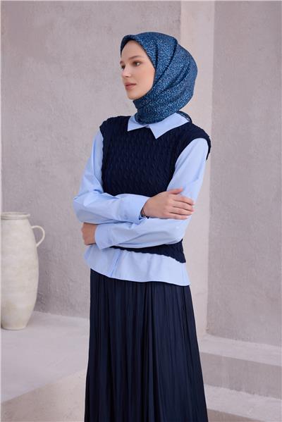 BELLİ LEOPAR DESEN İPEK EŞARP 4208D (TWILL) LACİVERT - 51