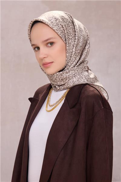 BELLİ LEOPAR DESEN İPEK EŞARP 4208D (TWILL) GRİ - 04