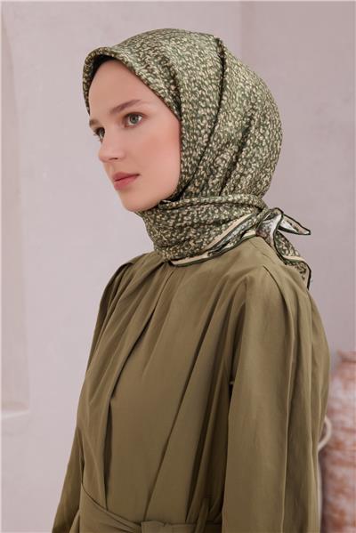 BELLİ LEOPAR DESEN İPEK EŞARP 4208D (TWILL) HAKİ - 06