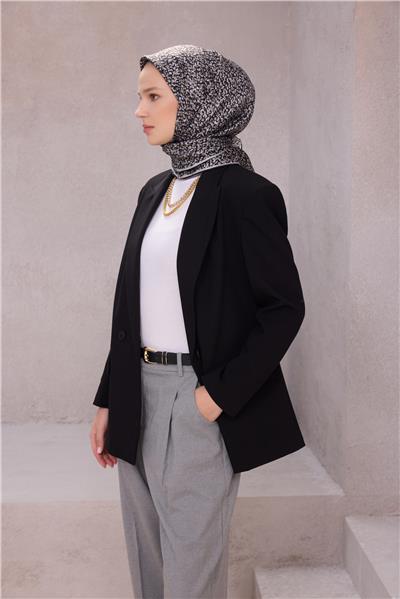 BELLİ LEOPAR DESEN İPEK EŞARP 4208D (TWILL) SİYAH - 07