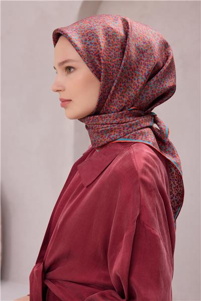 BELLİ LEOPAR DESEN İPEK EŞARP 4208D (TWILL) KİREMİT - 80