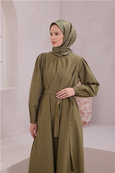 BELLİ LEOPAR DESEN İPEK EŞARP 4208D (TWILL) HAKİ - 06